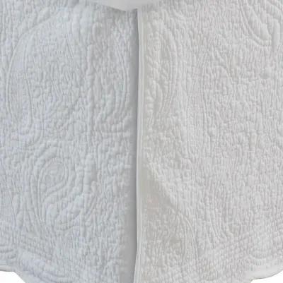 Muka Paisley Quilted Twin Bed Skirt, Cotton Drop, Polyester Platform, Ivory - Benzara