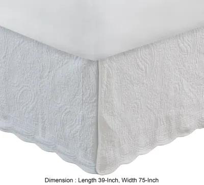 Muka Paisley Quilted Twin Bed Skirt, Cotton Drop, Polyester Platform, Ivory - Benzara