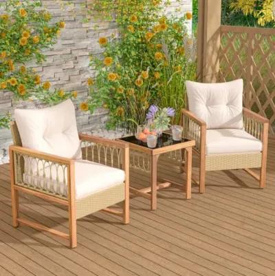 Hivvago 3 Pieces Patio Furniture Set with Acacia Wood Frame Cushions