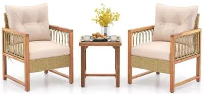 Hivvago 3 Pieces Patio Furniture Set with Acacia Wood Frame Cushions