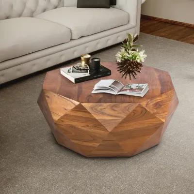 33 Inch Diamond Shape Acacia Wood Coffee Table With Smooth Top, Dark Brown-Benzara