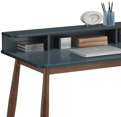 Mid-Century Modern Wood Writing Desk with Hutch, Grey