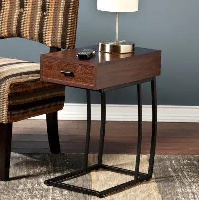 Homezia 23" Brown Manufactured Wood And Iron Rectangular End Table With Drawer