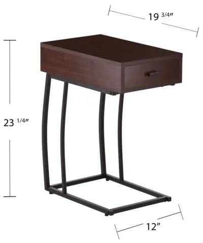 Homezia 23" Brown Manufactured Wood And Iron Rectangular End Table With Drawer