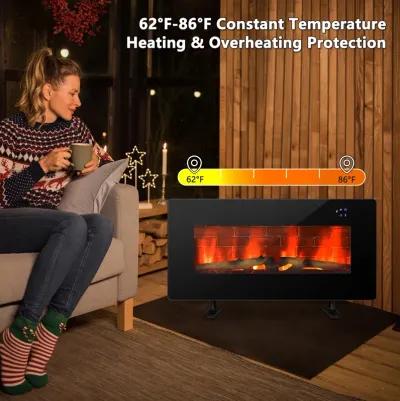 36 Inch Electric Wall Mounted Freestanding Fireplace with Remote Control-Black