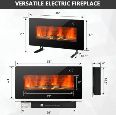 36 Inch Electric Wall Mounted Freestanding Fireplace with Remote Control-Black