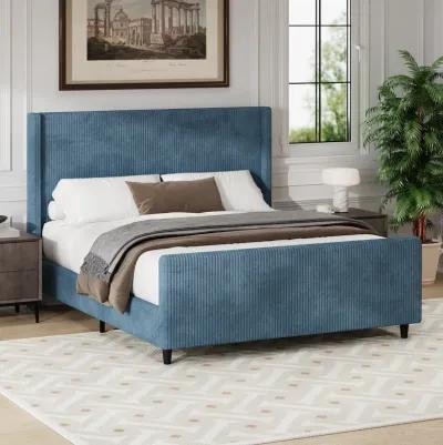 P PURLOVE High Headboard Corduroy Upholstered Bed，Bedroom Furniture