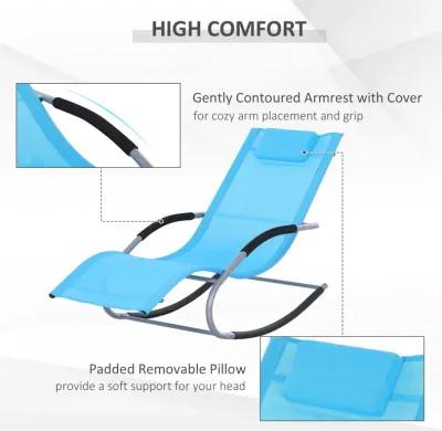 Blue Weather-Resistant Lounger: Chaise Rocker with Detachable Pillow