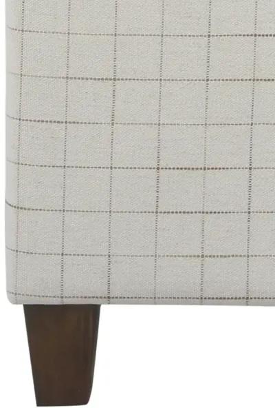 Wooden Square Ottoman with Grid Patterned Fabric Upholstery and Hidden Storage, Beige and Brown - Benzara