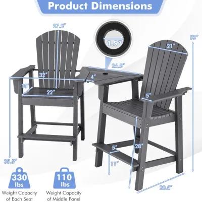 2 Pieces HDPE Tall Adirondack Chair with Middle Connecting Tray