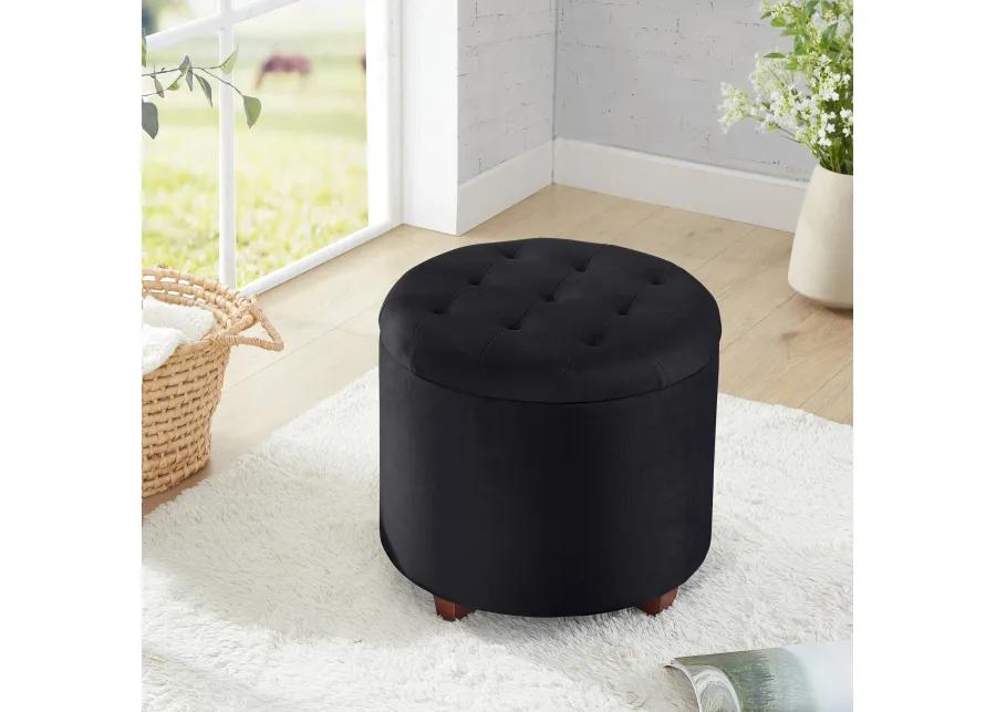 Donovan Round Tufted Linen Storage Ottoman