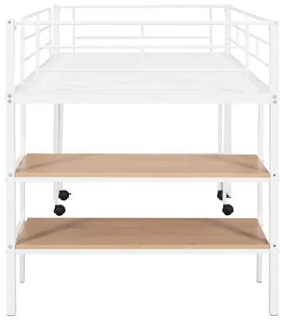 Merax Metal Loft Bed with Movable Desk and Shelves