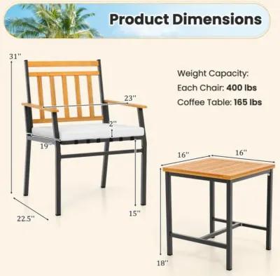 Hivvago 3 Pieces Outdoor Furniture Set Acacia Wood Patio Conversation Set with Cushions