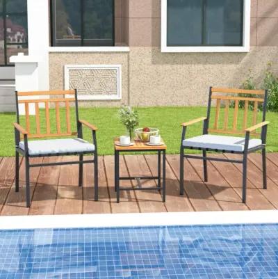 Hivvago 3 Pieces Outdoor Furniture Set Acacia Wood Patio Conversation Set with Cushions