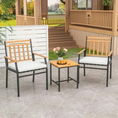 Hivvago 3 Pieces Outdoor Furniture Set Acacia Wood Patio Conversation Set with Cushions