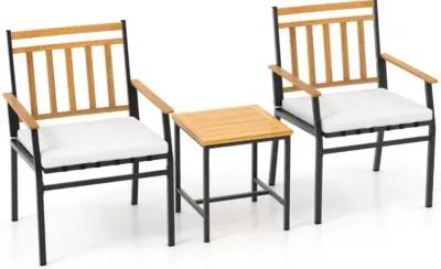 Hivvago 3 Pieces Outdoor Furniture Set Acacia Wood Patio Conversation Set with Cushions