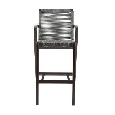 Ivan 26 Inch Counter Height Stool, Dark Brown Eucalyptus Wood, Gray Rope - Benzara