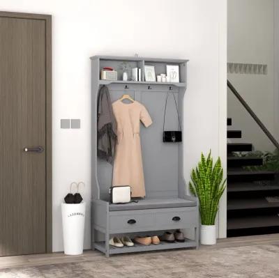 Gray 3-in-1 Hall Tree: Coat Rack, Shoe Rack, Storage Drawers