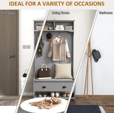 Gray 3-in-1 Hall Tree: Coat Rack, Shoe Rack, Storage Drawers