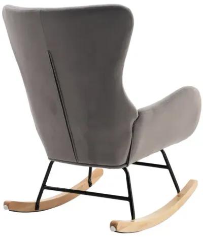 Velvet Fabric Padded Seat Rocking Chair With High Backrest And Armrests