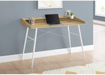 Monarch Specialties I 7534 Computer Desk, Home Office, Laptop, Storage Shelves, 48"L, Work, Metal, Laminate, Natural, White, Contemporary, Modern