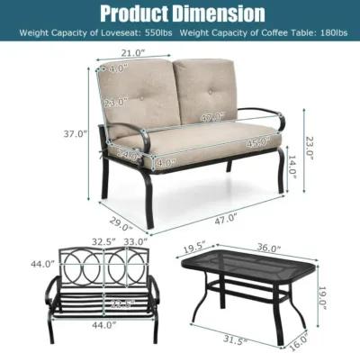 Hivvago 2 Pieces Patio Loveseat Bench Table Furniture Set with Cushioned Chair