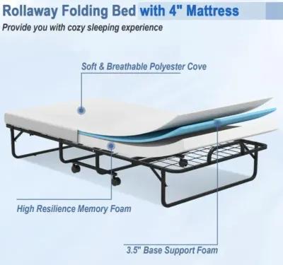 Hivvago Twin Size Metal Folding Bed with Memory Foam Mattress