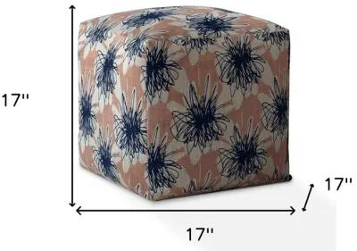 Homezia 17" Pink And Blue Canvas Floral Pouf Ottoman