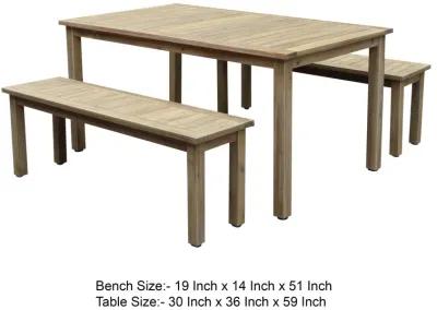 Felix 3 Piece Modern Dining Set, Natural Brown Acacia Wood Frame, 6 Seater-Benzara