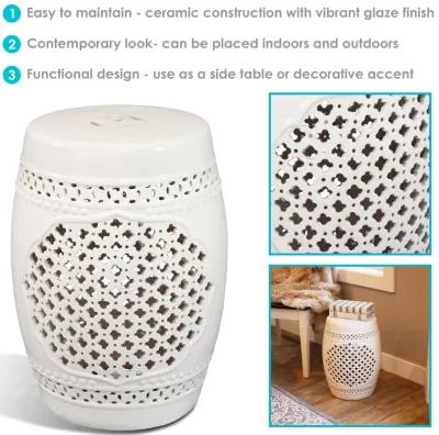 Sunnydaze 17.75 in Marrakesh Lattice Ceramic Glaze Garden Stool