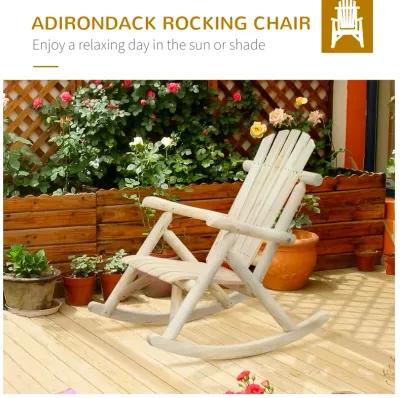 Outsunny Outdoor Wooden Rocking Chair, Single-person Adirondack Rocking Patio Chair with Rustic High Back, Slatted Seat and Backrest for Indoor, Backyard, Garden, Natural