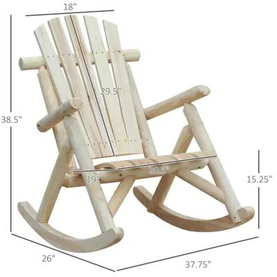 Outsunny Outdoor Wooden Rocking Chair, Single-person Adirondack Rocking Patio Chair with Rustic High Back, Slatted Seat and Backrest for Indoor, Backyard, Garden, Natural