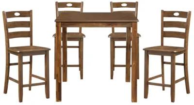 Tori 5 Piece Counter Height Dining Set, Square Table and 4 Chairs, Brown - Benzara