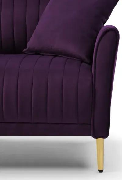 Eggplant Velvet Round Arm Loveseat 2 Seat Sofa With 2 Throw Pillows