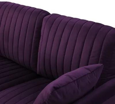 Eggplant Velvet Round Arm Loveseat 2 Seat Sofa With 2 Throw Pillows