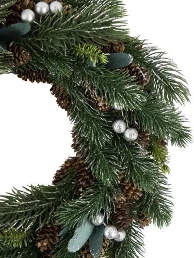 Green Pine  Pinecone with Berries Artificial Christmas Wreath  14"  Unlit