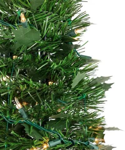 6' Pre-Lit Green Holly Leaf Pop-Up Artificial Christmas Tree - Clear Lights