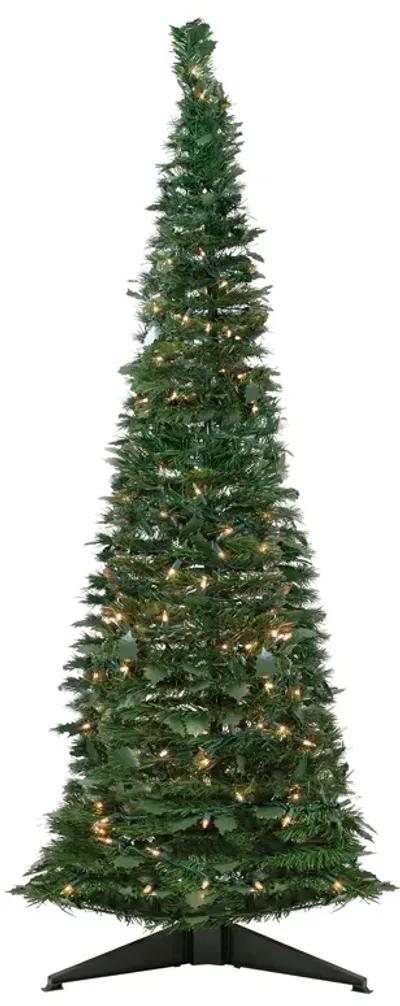 6' Pre-Lit Green Holly Leaf Pop-Up Artificial Christmas Tree - Clear Lights