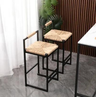 Water Hyacinth Woven Bar Stools with Back Support