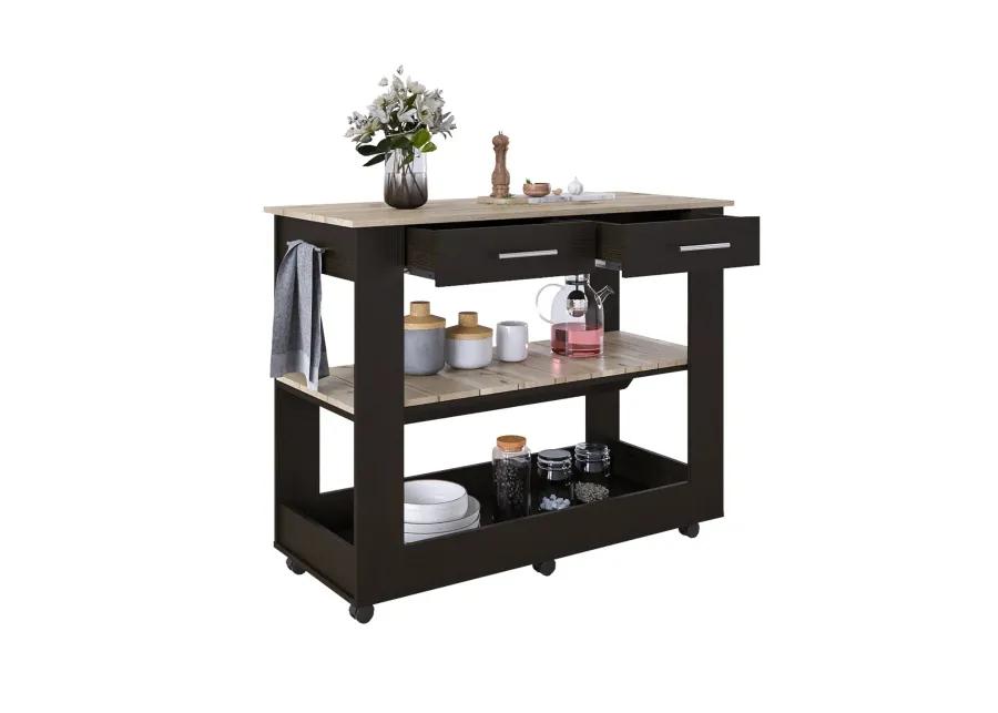 Kitchen Island 46 Inches Dozza, Kitchen, Black / Light Oak