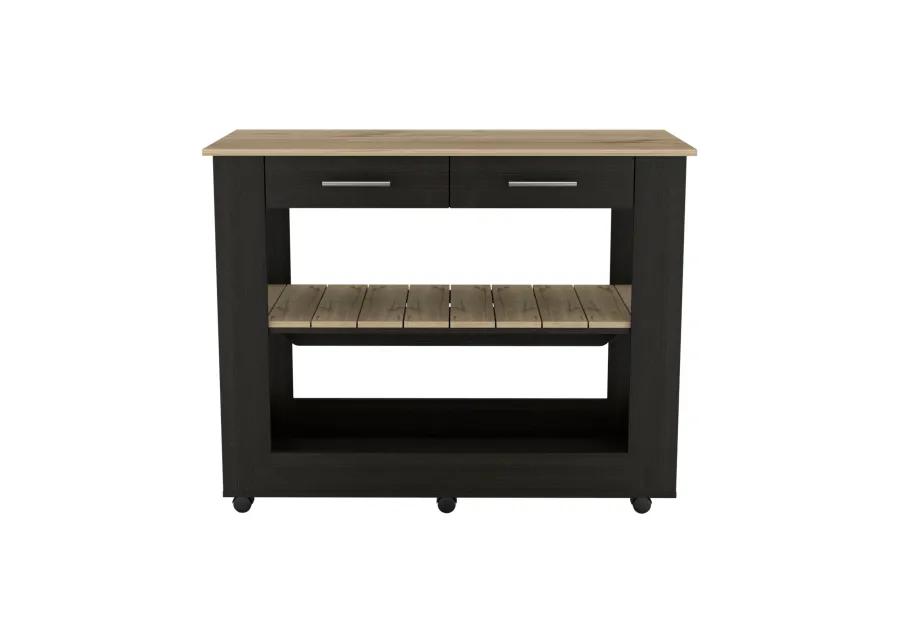 Kitchen Island 46 Inches Dozza, Kitchen, Black / Light Oak