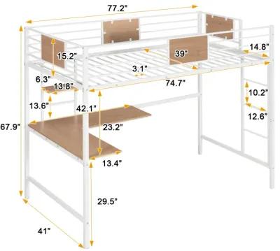 Twin Metal Loft Bed with Desk and Shelves