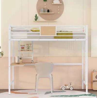 Twin Metal Loft Bed with Desk and Shelves