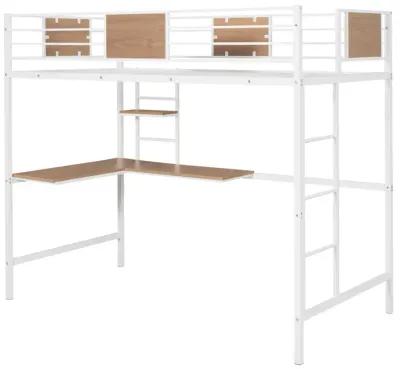 Twin Metal Loft Bed with Desk and Shelves