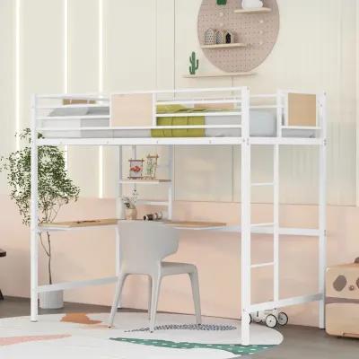 Twin Metal Loft Bed with Desk and Shelves