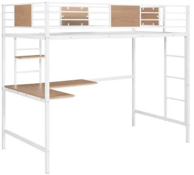 Twin Metal Loft Bed with Desk and Shelves