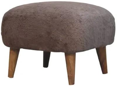 Mocha Faux Fur Upholstered Solid Wood Square Stool