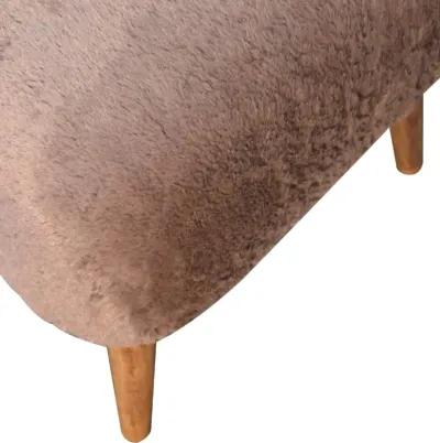 Mocha Faux Fur Upholstered Solid Wood Square Stool