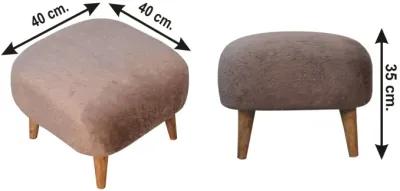 Mocha Faux Fur Upholstered Solid Wood Square Stool