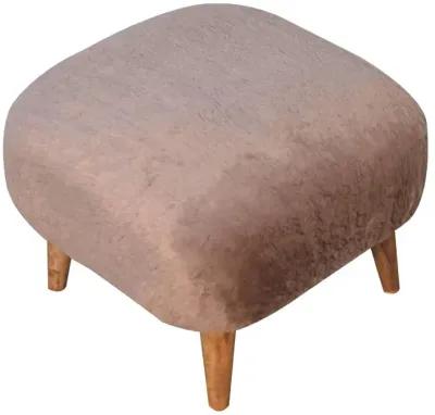 Mocha Faux Fur Upholstered Solid Wood Square Stool